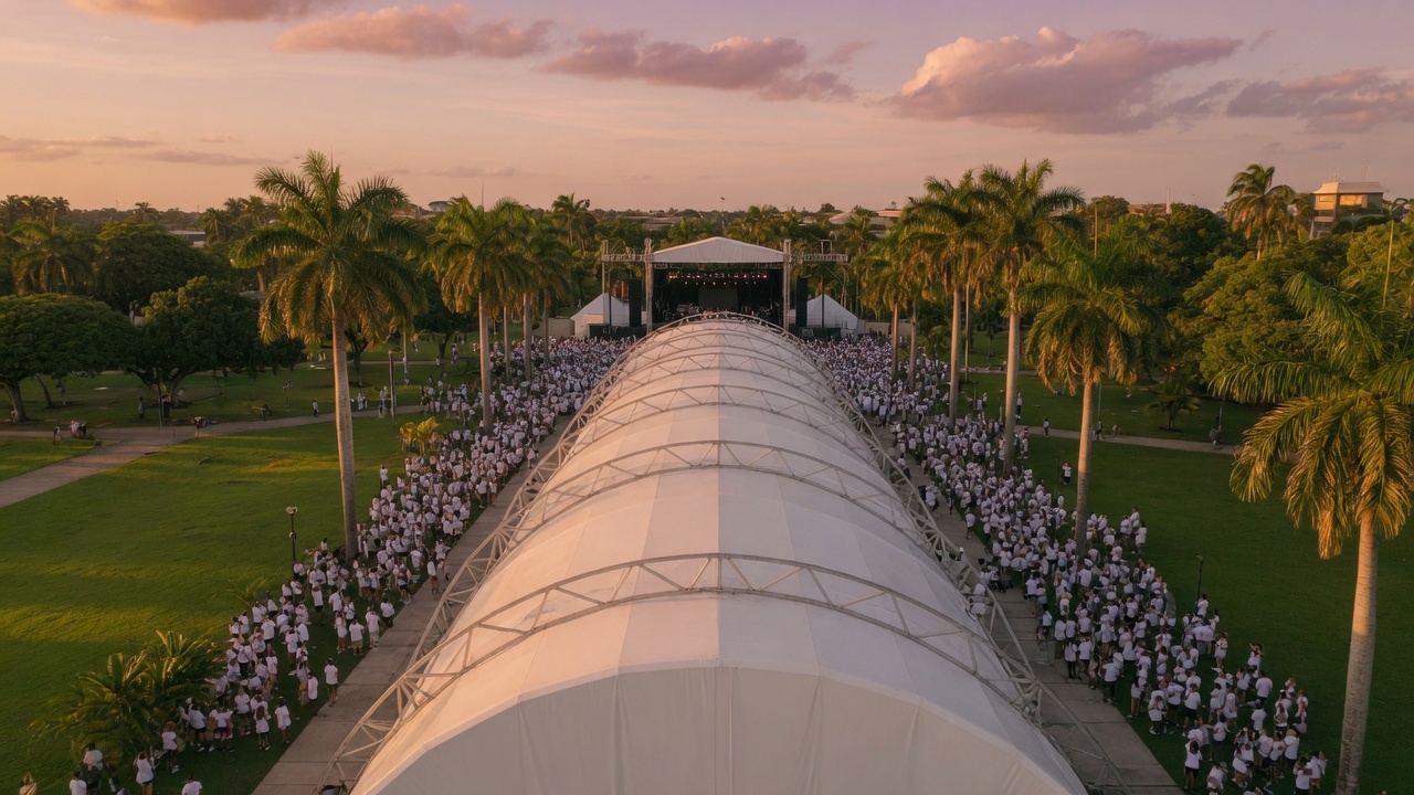 Linked mega domes covering a crowd